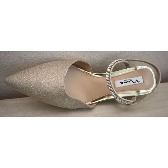 Nina New York Women's Sz 8M Gold Glitter Billie Mid-Heel Closed-Toe Pumps - Picture 7 of 11